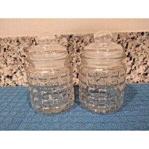 2 Apothecary Jars Square Knobbed w/ Bubble Gum Style Lid Tight Seal 5 1/4" clear